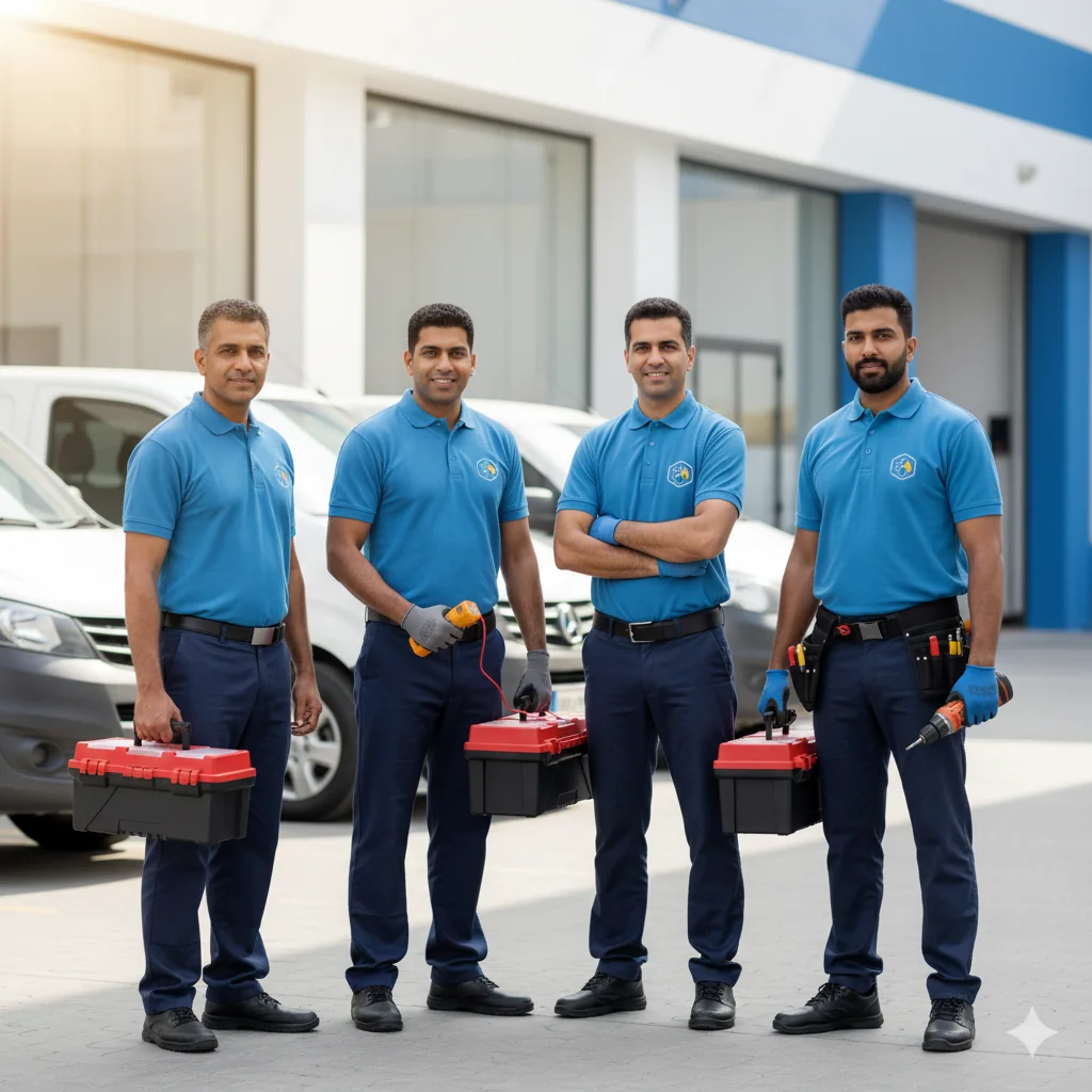 Experienced technicians in blue uniforms